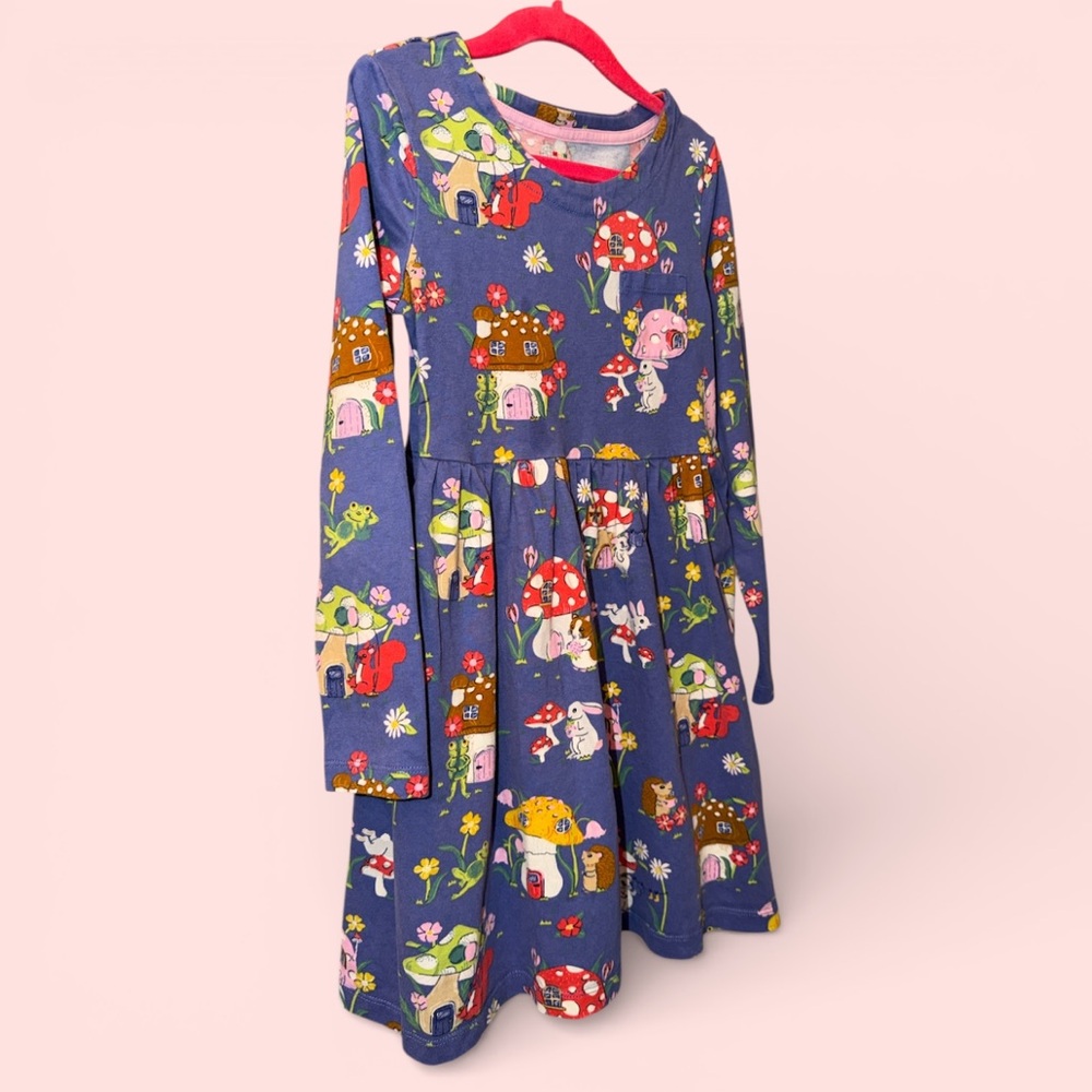 Mini Boden Toadstool Print Long-sleeve Cotton dress | size 7-8 - Picture 9 of 12